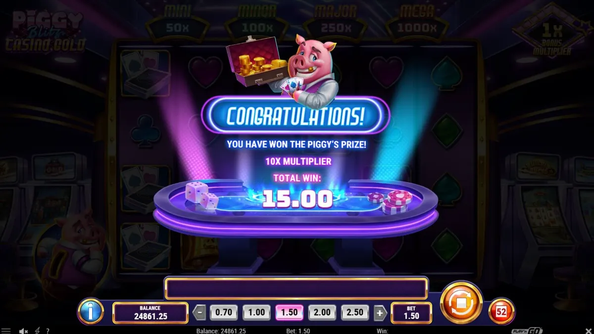 Piggy Blitz Casino Gold slot machine neon lights at luxury casino theme